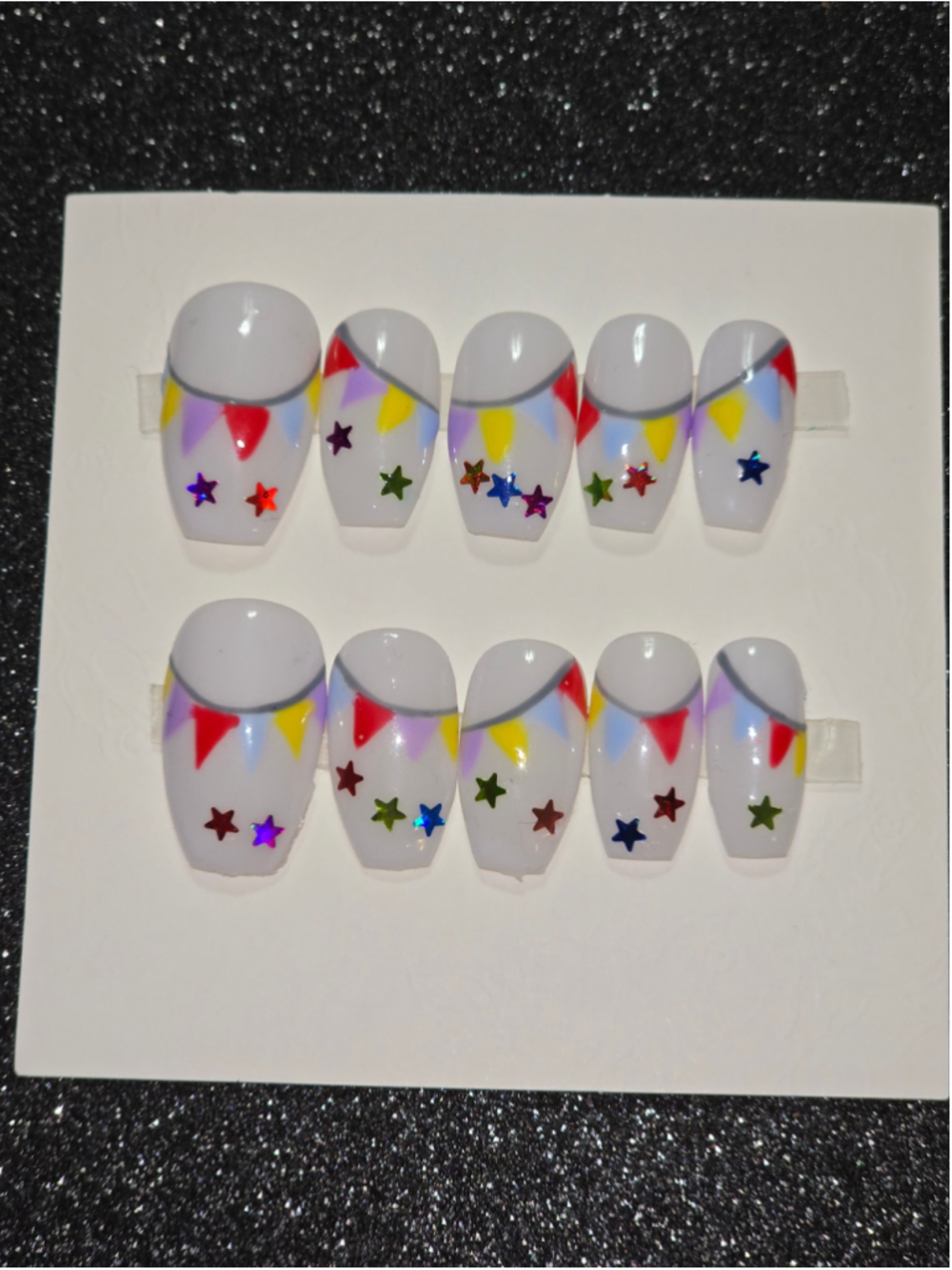 Women's Unbranded Press-On Nails One Size White Multicolor Star Design